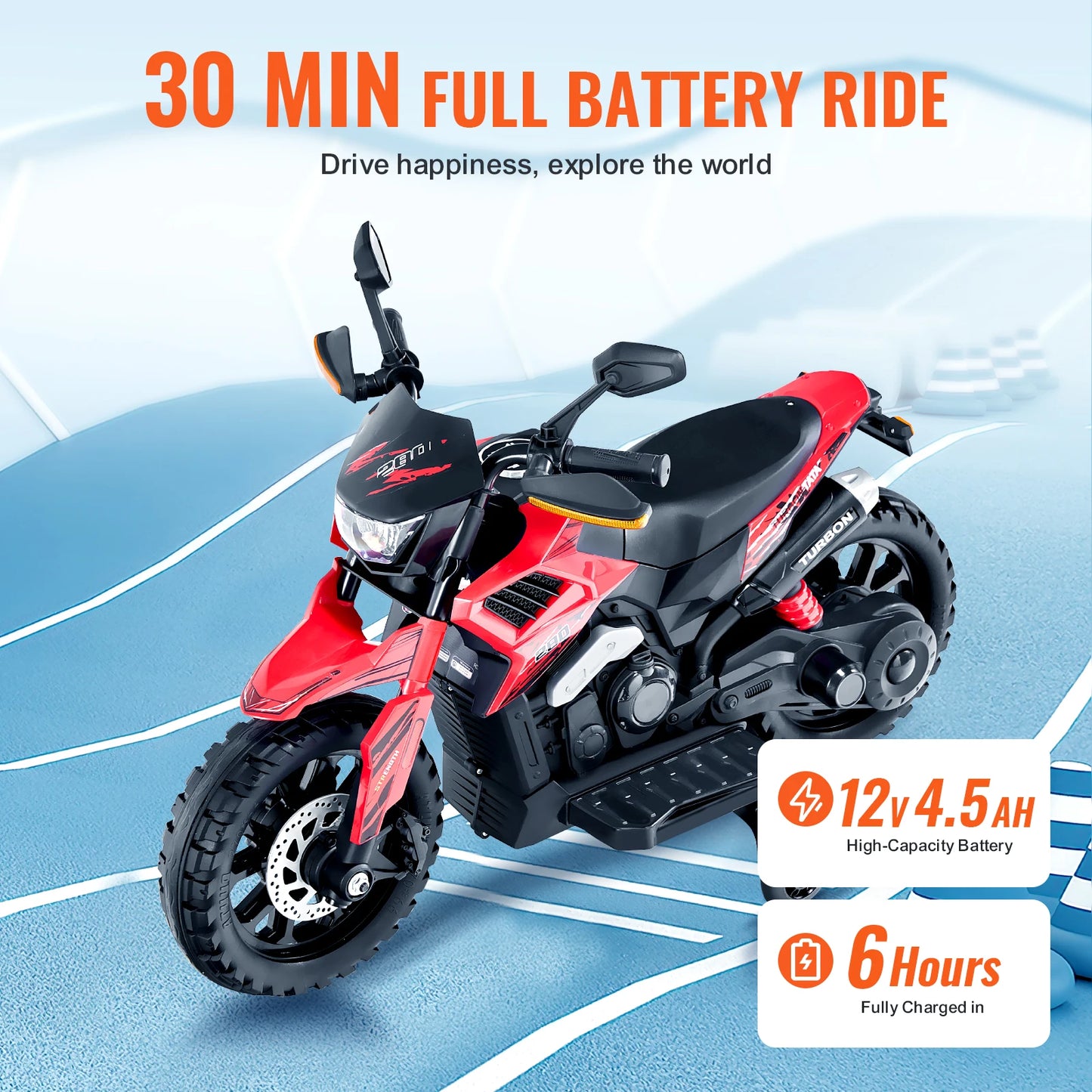 12V Children's E-Car Kids Ride On Motorcycle, Detachable Wheel Headlight Music Bluetooth,Boys Gifts