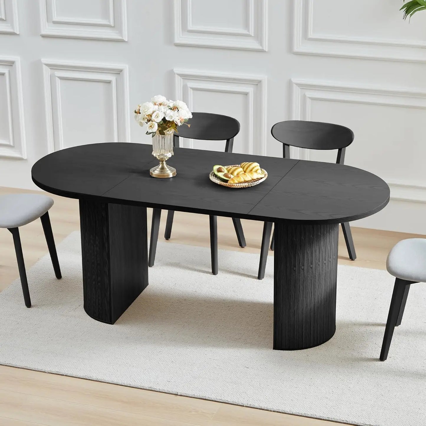 41 in-78 in Extendable Dining Room Table, 4-8, Round Expandable Table, Fluted Base, Modern Farmhouse