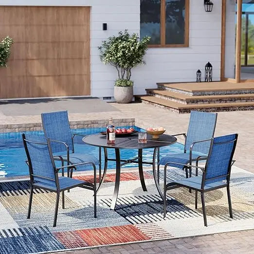7-Piece All-Weather Rattan Patio Dining, 60" Wood Table, Removable Cushions & Umbrella Hole
