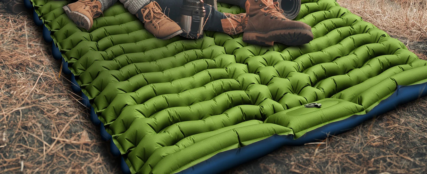 Double Sleeping Pad 4" Thick for 2 Person, Pillow Built-in Foot Pump Inflatable Backpacking Hiking