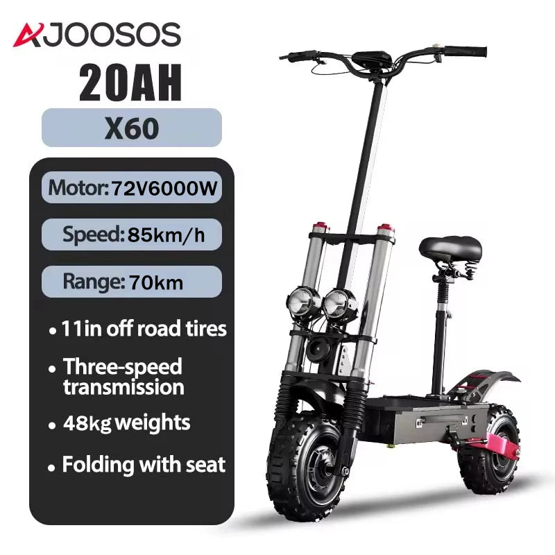 1200W 2400W 6000W Commuter Seat Adults Electric Scooter 48V/72V 10 inch Tubeless Off Road Tire,LCD