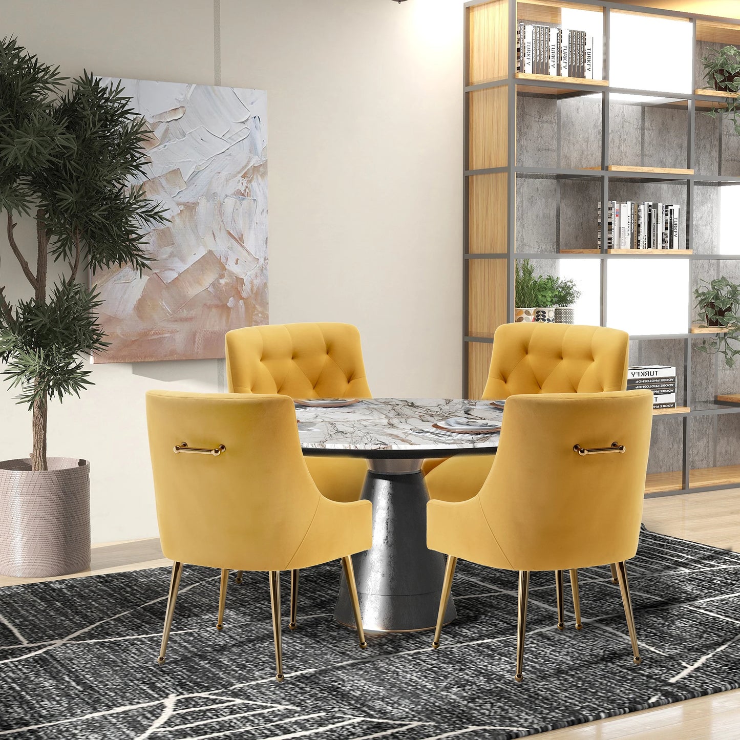 Modern Velvet Dining Chairs Set of 4, Tufted Upholstered, for Dining Room, Office Chair