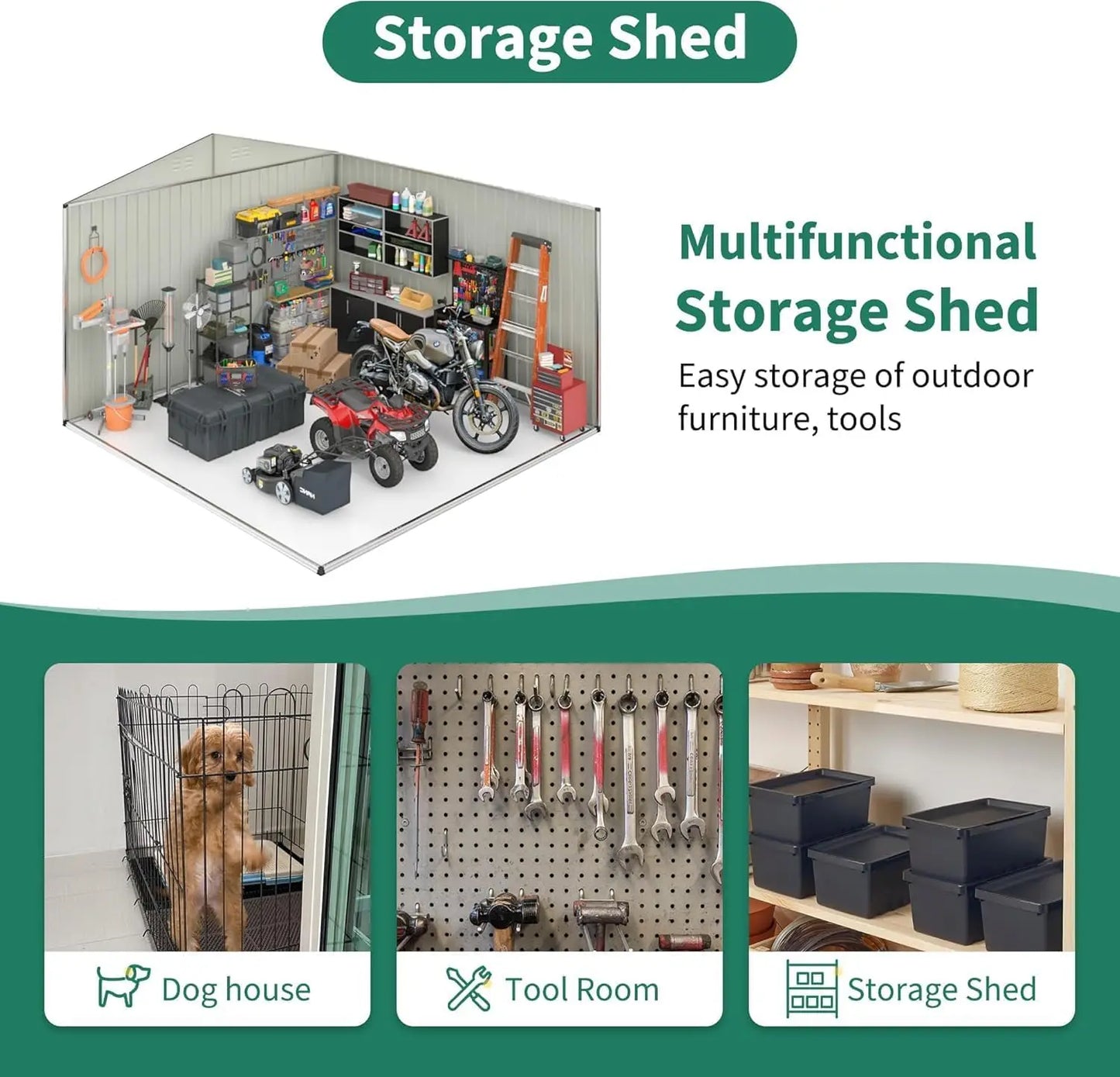 2025-hot12x14 FT Outdoor Storage Shed, Updated Frame Structure , Metal Tool Sheds, Backyard Garden