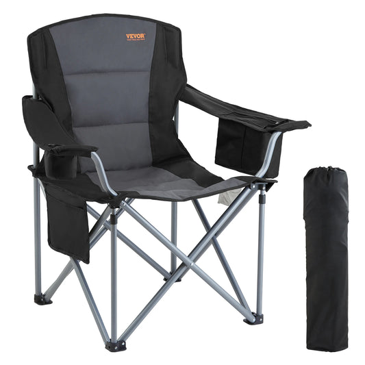 Camping Folding Chair, Adults Portable Quad Lumbar Back Padded Arm, Side Pockets Beach, Lawn, Picnic