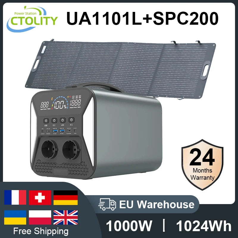 1800W 1000W Portable Generator Power Station Lifepo4 Battery Camping 200W Solar Panel Generator