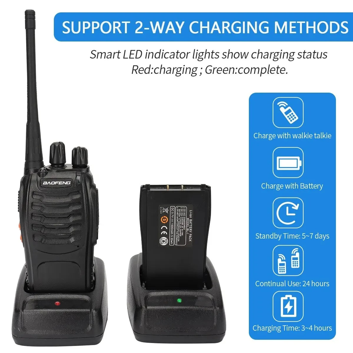 2Pcs BF 888S Walkie Talkie UHF 400 470MHz Long Range Two Way Ham Radios Transceiver, Hunting, travel