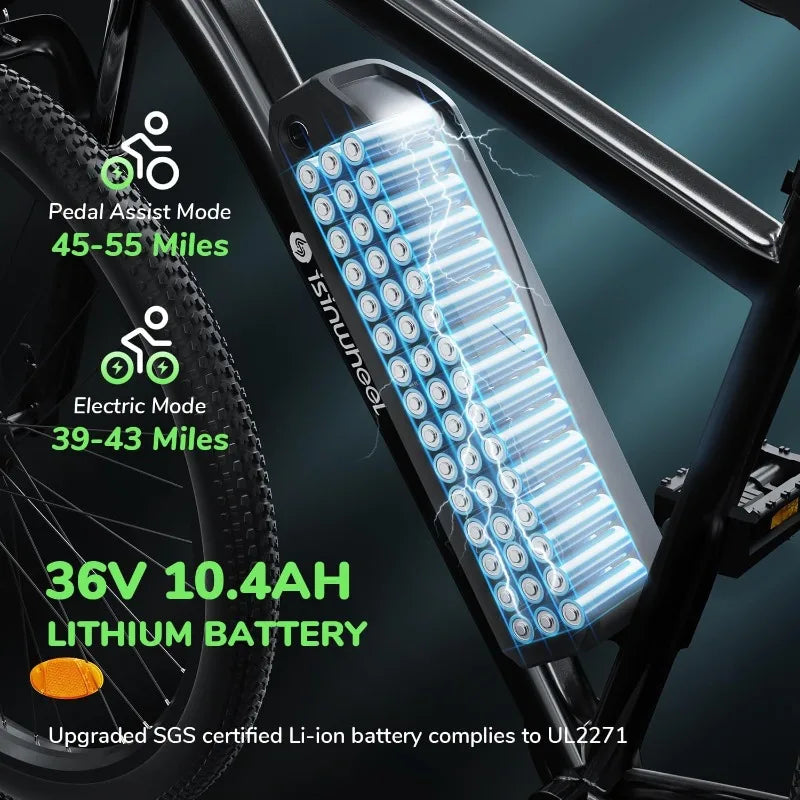 M10 Electric Bike Adult 500W, 26" Commuting, 20MPH Max Range 55+ Miles, Removable Battery