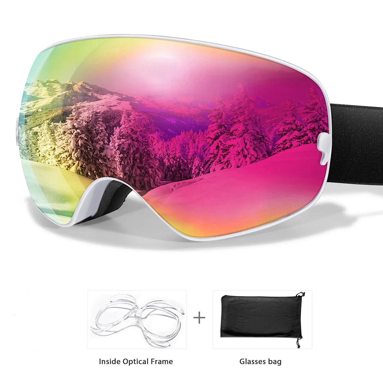Winter Outdoor SKI Goggles Men/Women Teen, Free Optical Frame/Bag, UV400 Anti-Fog Snowboard Eyewear