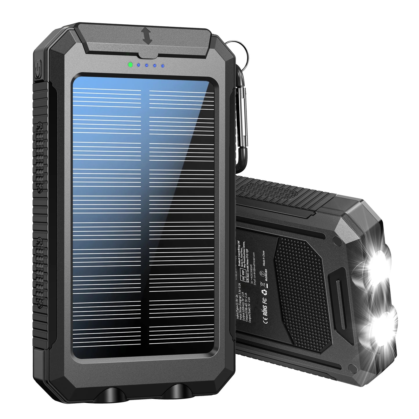 10000mAh Solar Charging Power Bank,Dual USB & Type C Output Port Multichargerlashlight and Compass