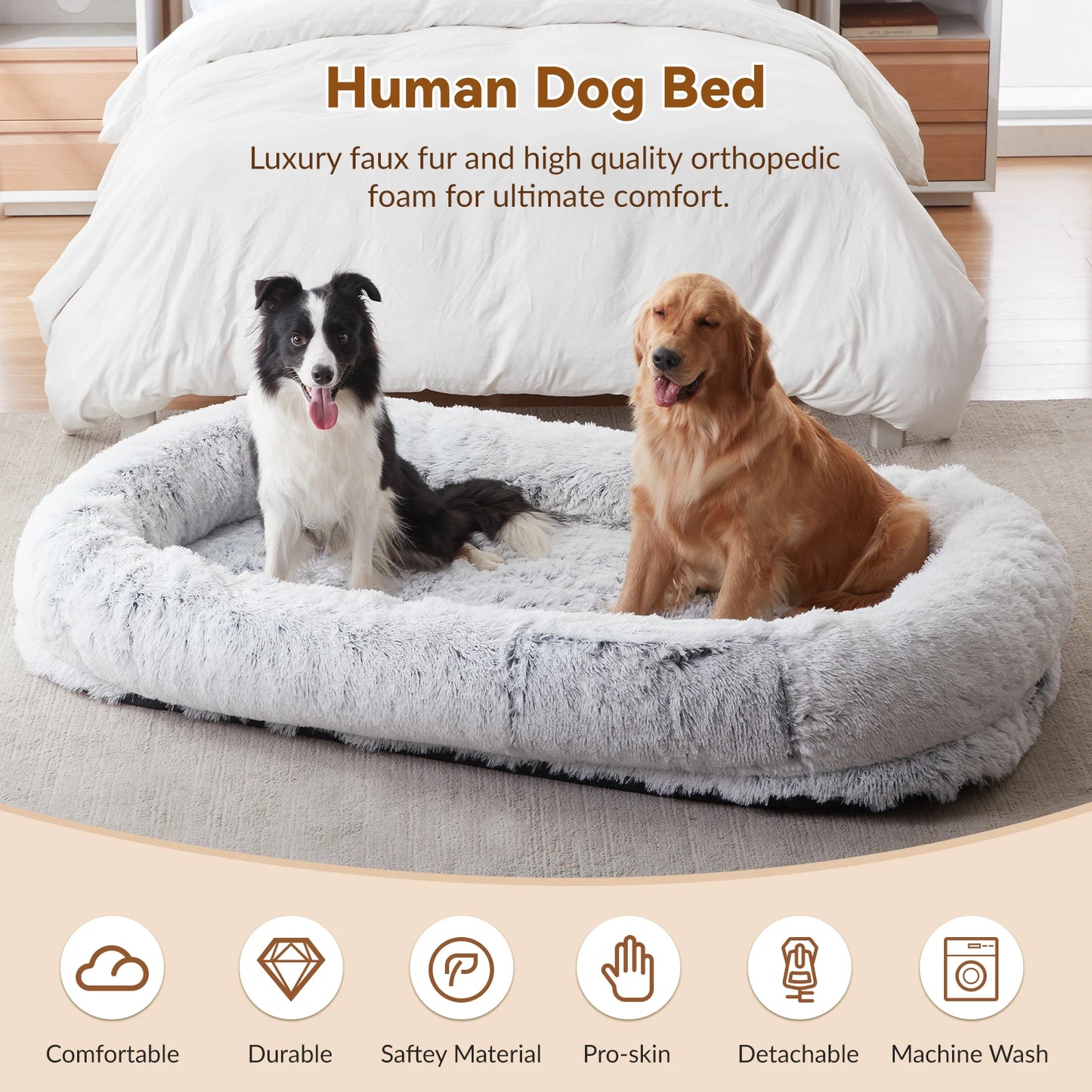 Human Dog Bed, 71''x45''x12'' Size Fits You  Washable Faux Fur Doze Off, Napping Orthopedic