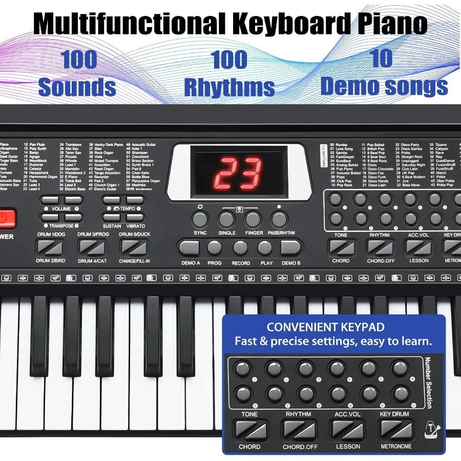 61 Key Portable Electronic piano Beginners,Builtin Speakers Microphone Adjustable Sheet Music Stand