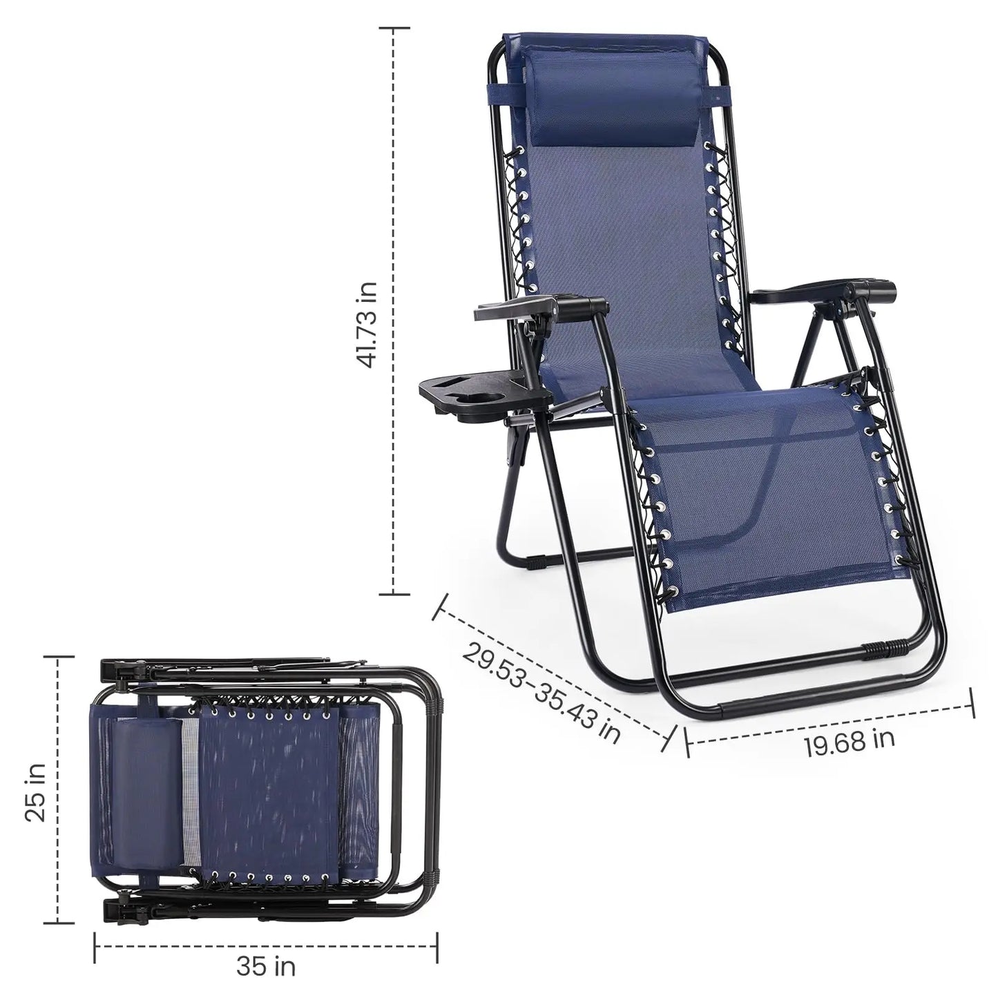 Zero Gravity Set 2 Portable Recliner Camping Patio Outdoor Chair,Cup Holder Trays Adjustable Pillow
