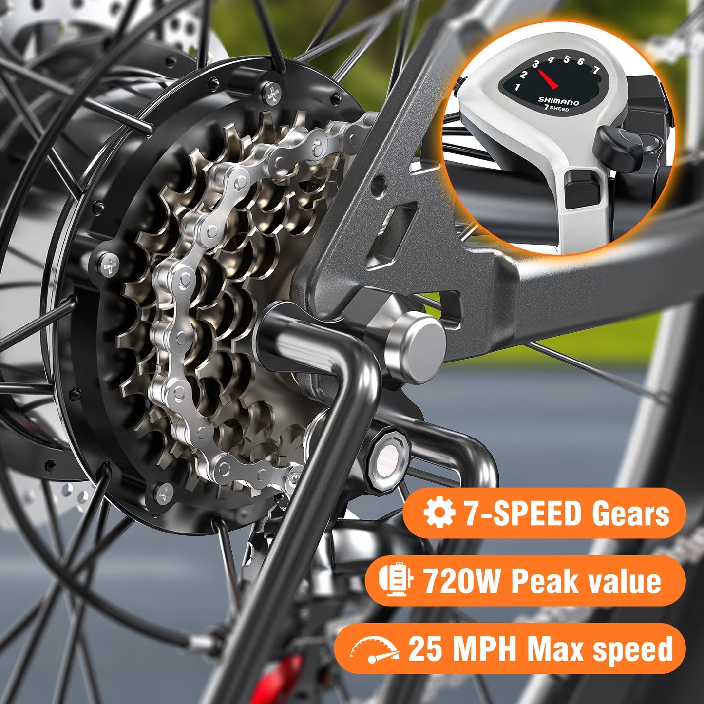 E-Bike 26" Peak 750W 20Mph 7-Speed Front Suspension With Break Lcd Display Electric Bicycle, Adult