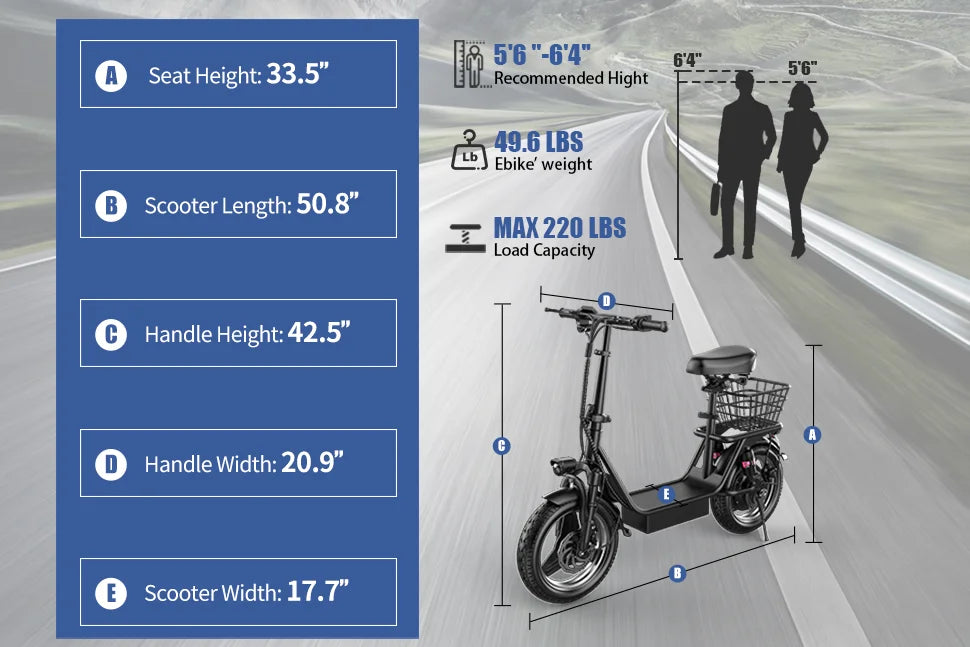 Folding electric scooter with trunk, 500W motor (peak 650W), 48V15AH, 20MPH, 30 mile long range