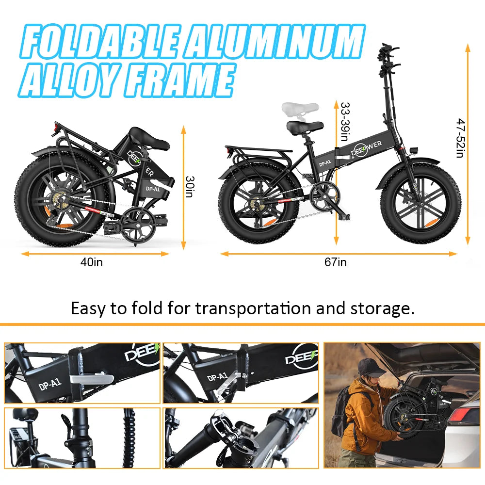 Electric Bike for Adults, Peak 1000W Foldable,35mph, Rng/35-50 Miles 48V 20AH Mountain Folding 20‘’