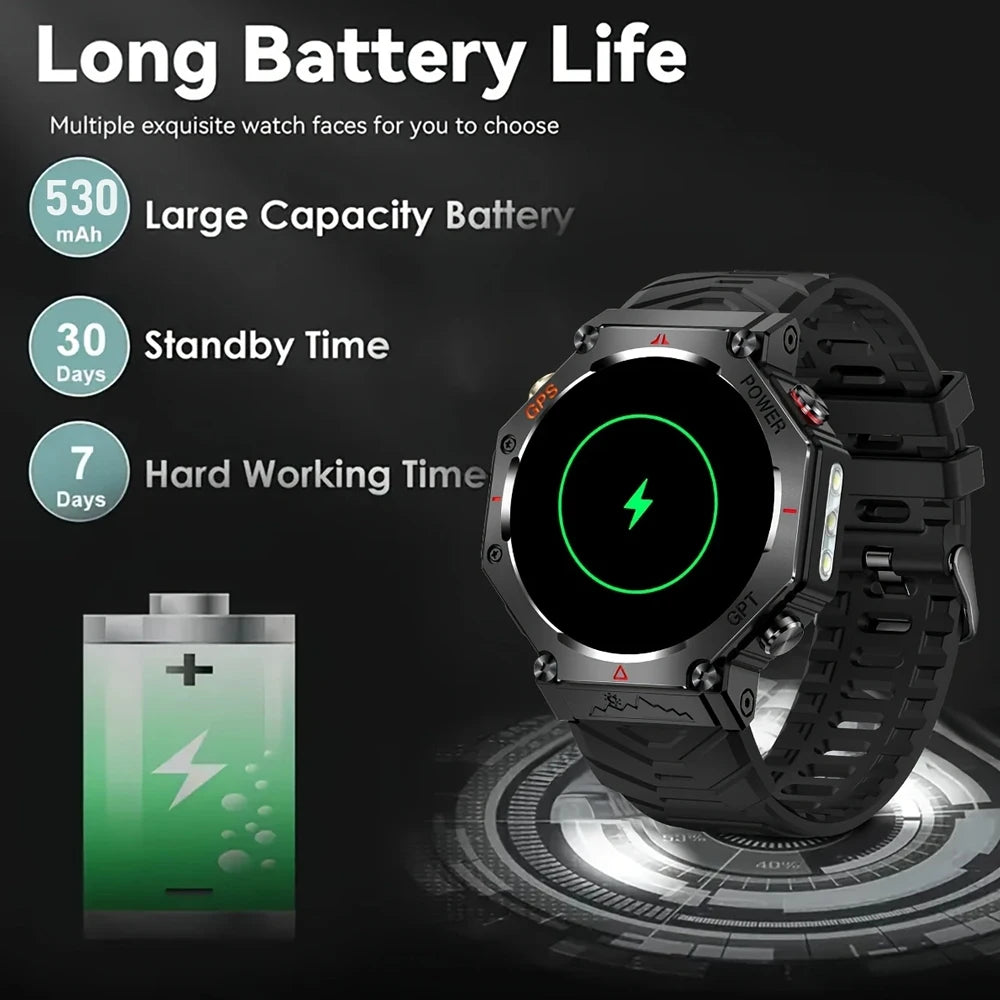 GPS Smart Watch Men Built-in GPS Bluetooth Call AI GPT Fitness Tracker Waterproof Military Sports