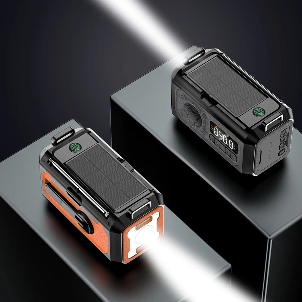 12000mAh Solar Hand Crank AM/FM/NOAA Weather Radio, 2 Solar Panels Multifunction Radio Reading Lamp