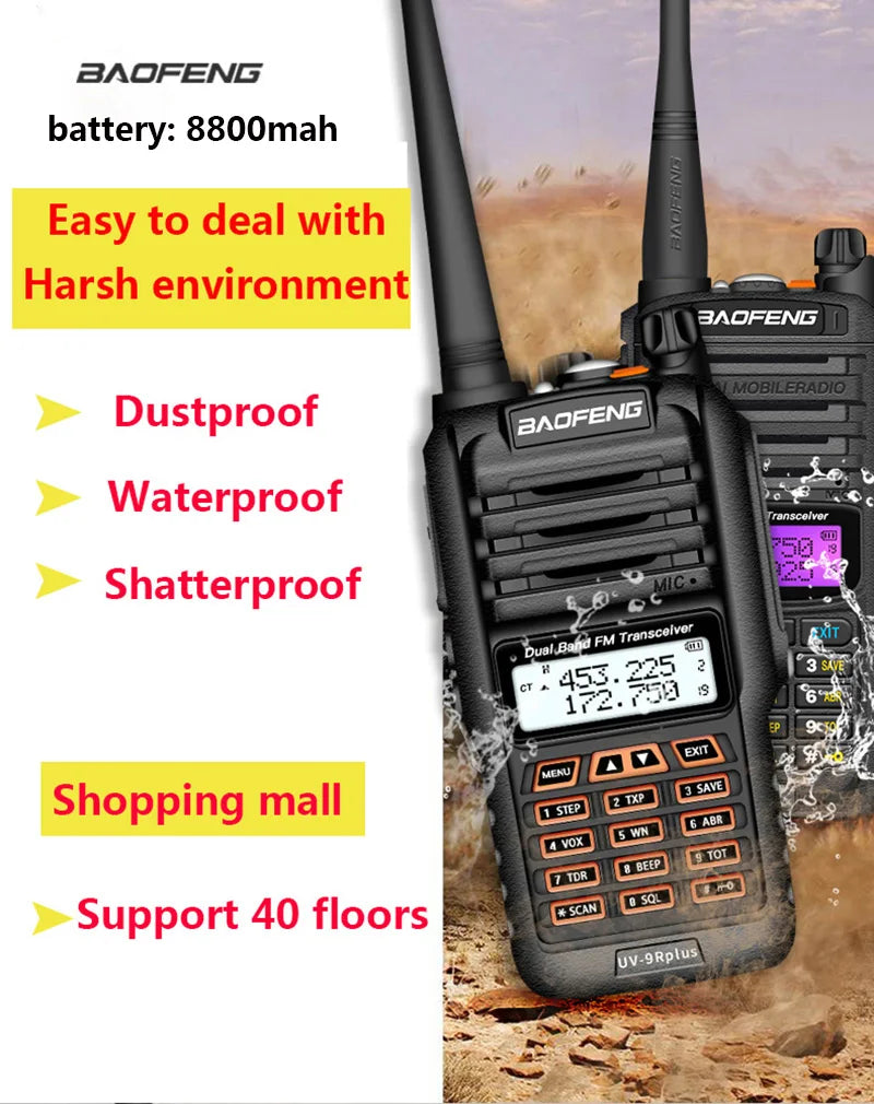 Waterproof Walkie Talkie IP68 10km High Power 10W Dual Band Two Way Radio UHF VHF