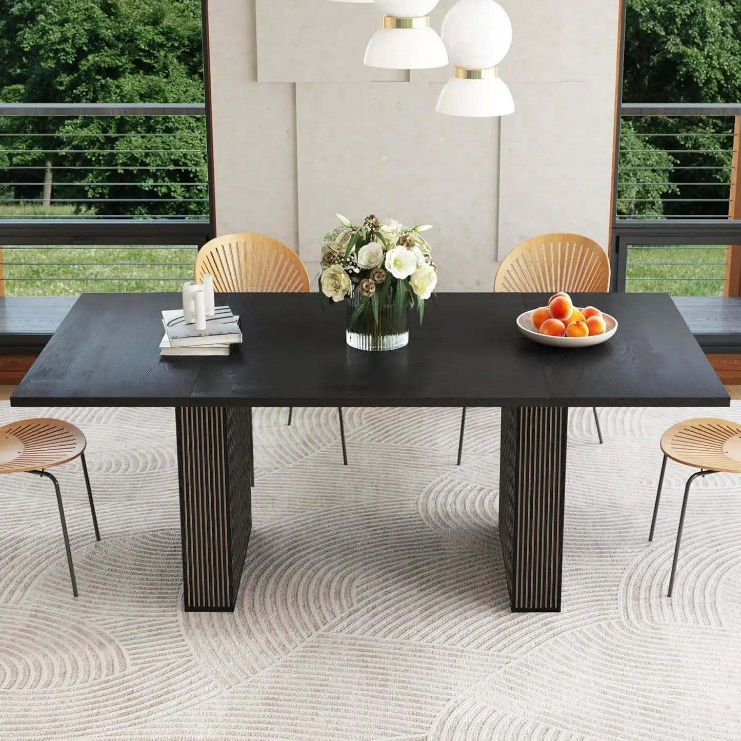 41 in-78 in Extendable Dining Room Table, 4-8, Round Expandable Table, Fluted Base, Modern Farmhouse