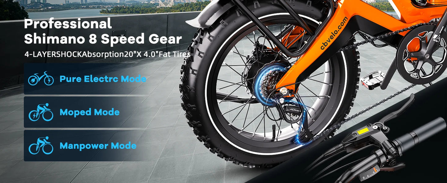 EK6 Peak 2000W Folding E-Bike, Adults, 35MPH 100Miles, 48V 25Ah Removable Battery,20"x4.0 Fat Tire