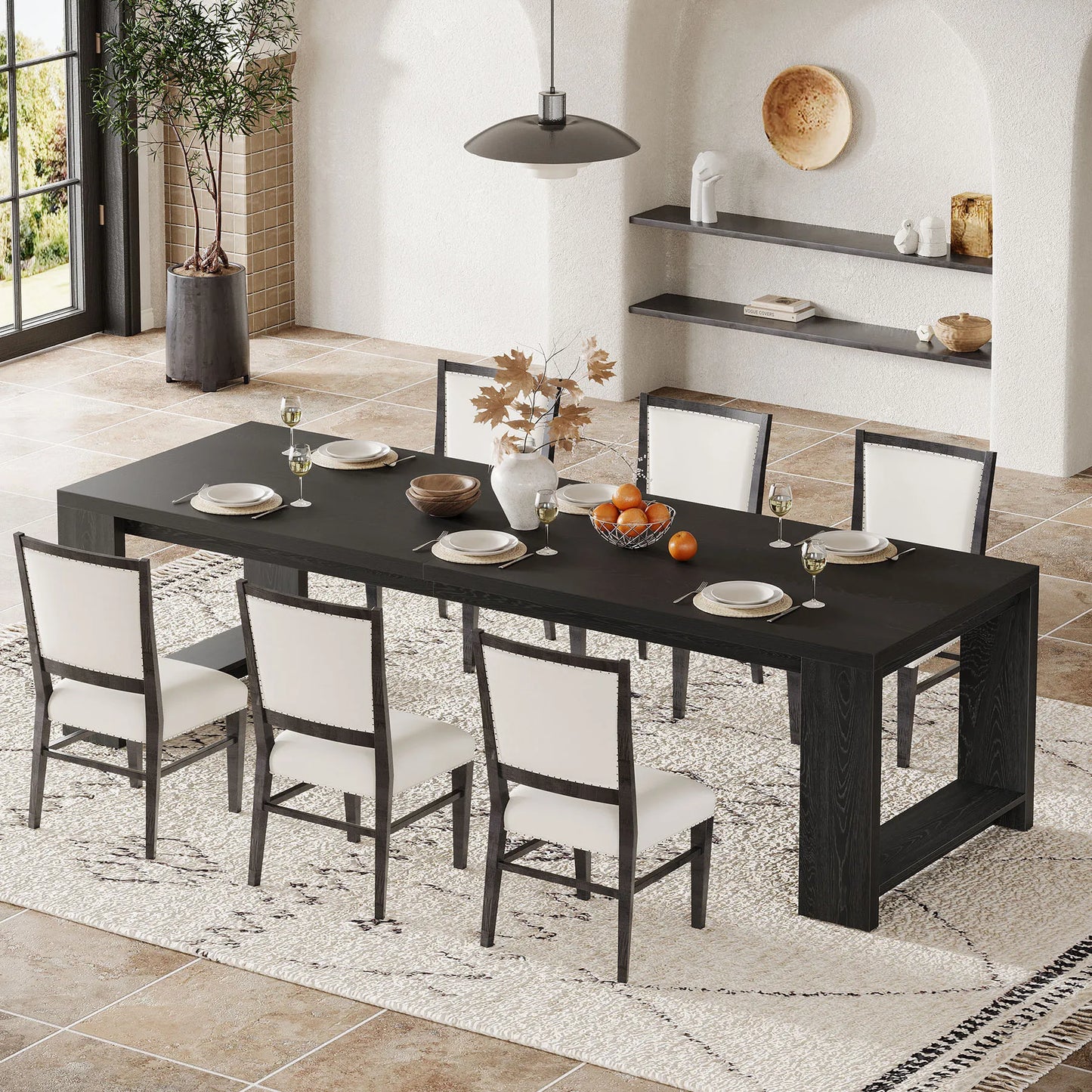 Tribesigns 86.61-Inch Dining Table for 6-8 People, Modern Long Kitchen Table,Pedestal Base, indoor