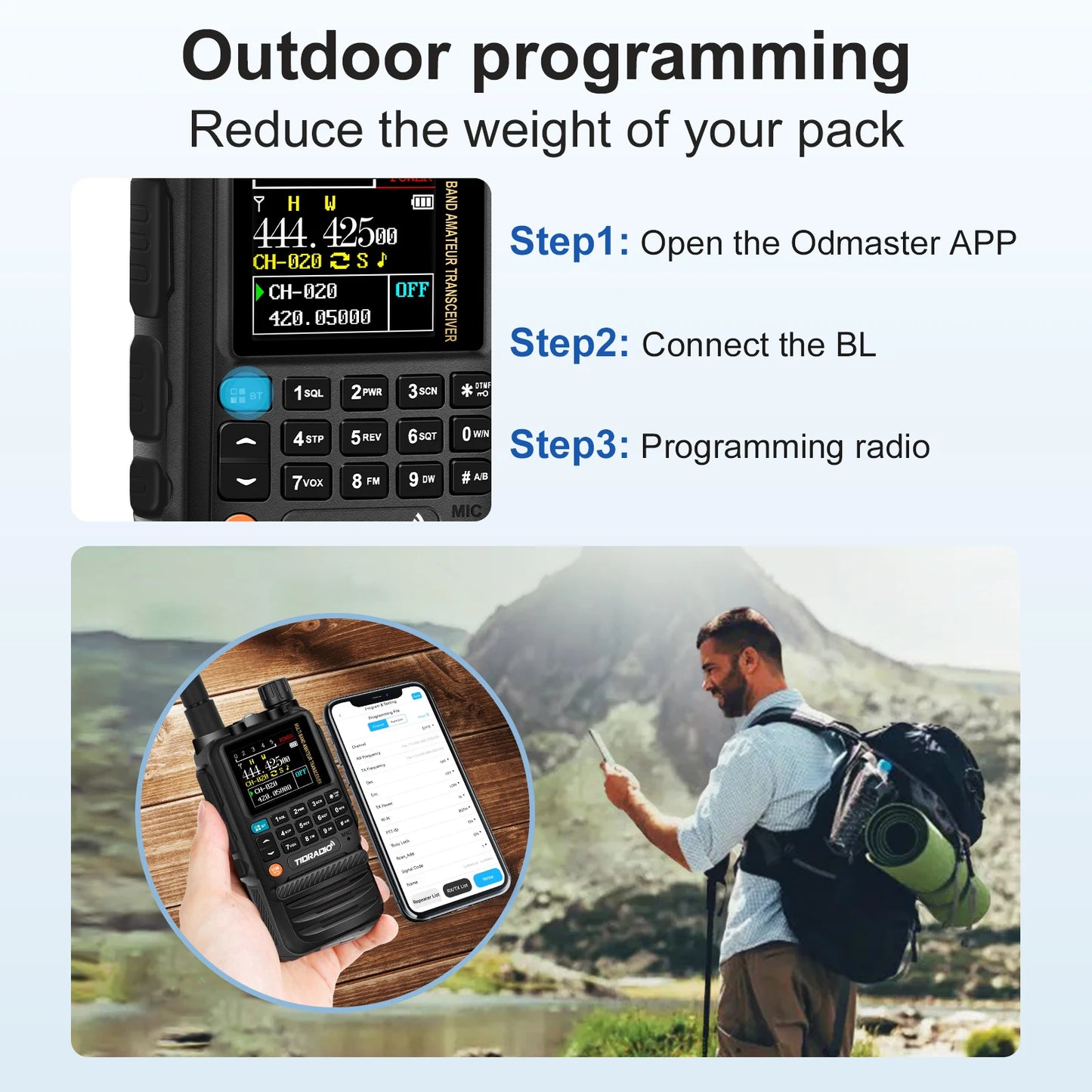 Walkie Talkie Phone APP Wireless Programming Dual PTT Air Band Long Range Radio USB Type-C Cable