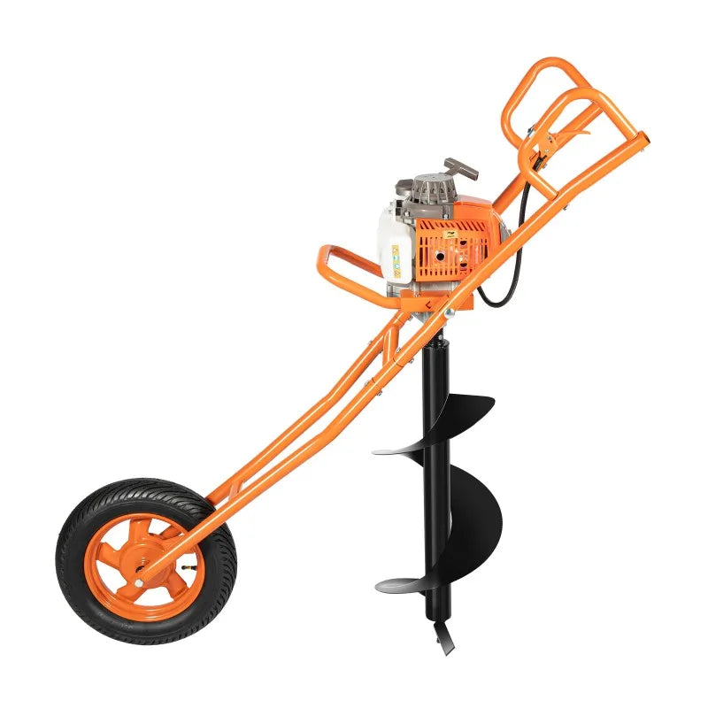 63CC Post Hole Digger Gas Powered 2.2kw Earth Auger Borer Ground Drill (Orange)