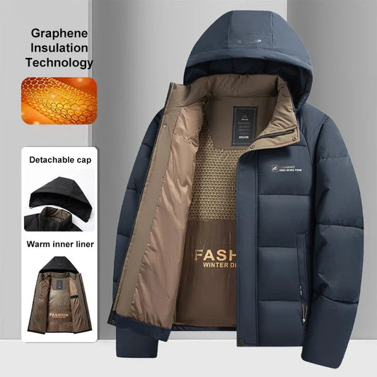 Graphene Warm Windproof Jacket Men Comfortable Thickened Outdoor Hooded Overcoat Male Casual