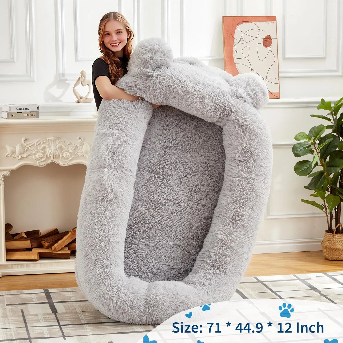71" Large Human Size Dog Bed For Adults & Pets Removable Washable Cover Storage Pockets,Blanket Nap