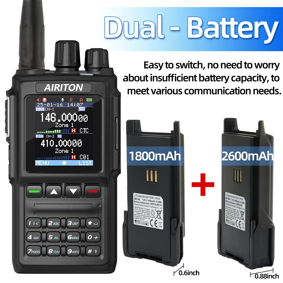 DM-168 Walkie Talkie AES256 Encryption DMR Digital/ Analog Dual Band FM, AT-D168UV  USB-C charging