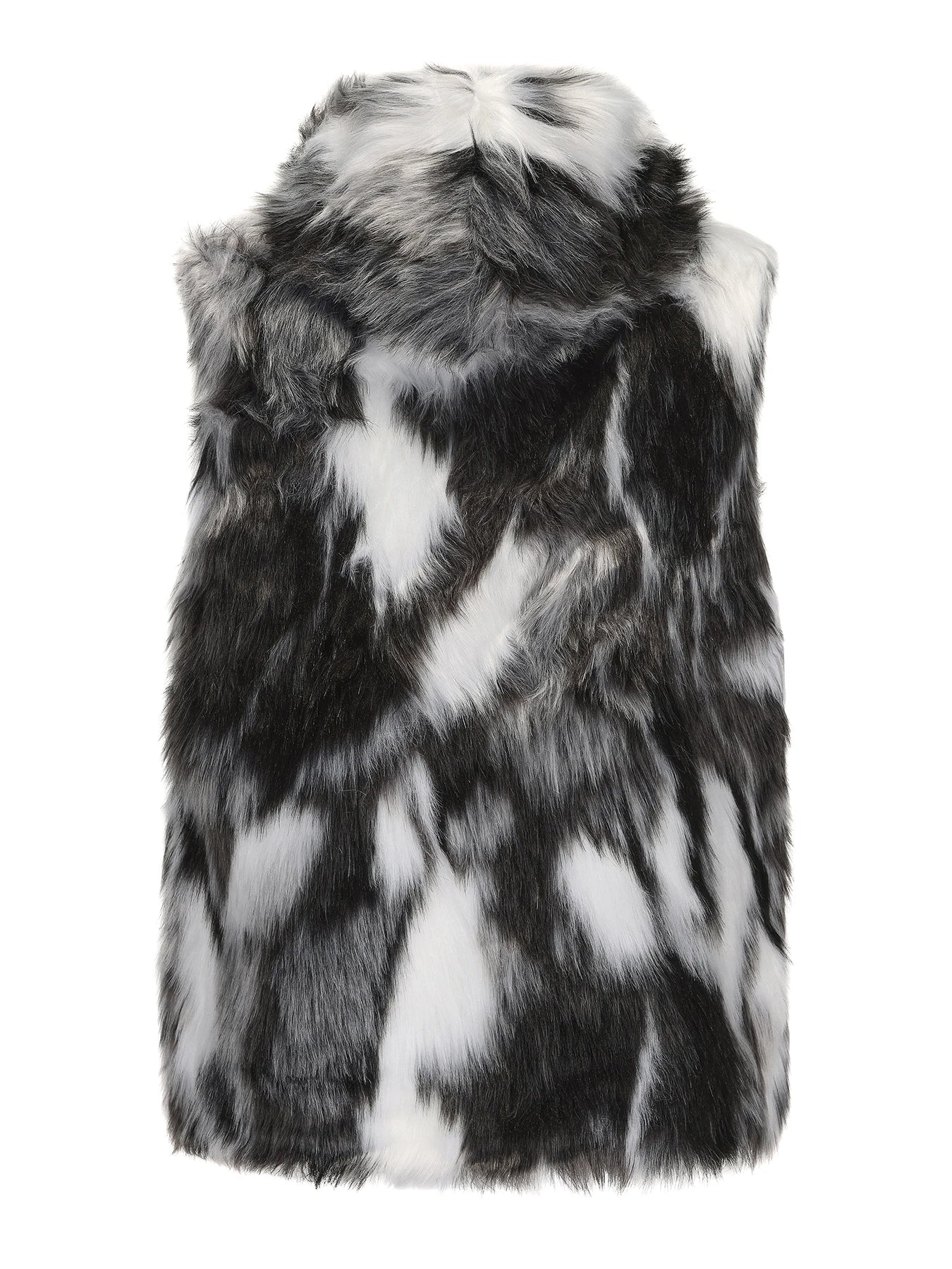 Men`s Luxury Faux Fur Hoodie Vest Long Coat Sleeveless Fluffy Warm Plush Overcoat,Pockets &Hood