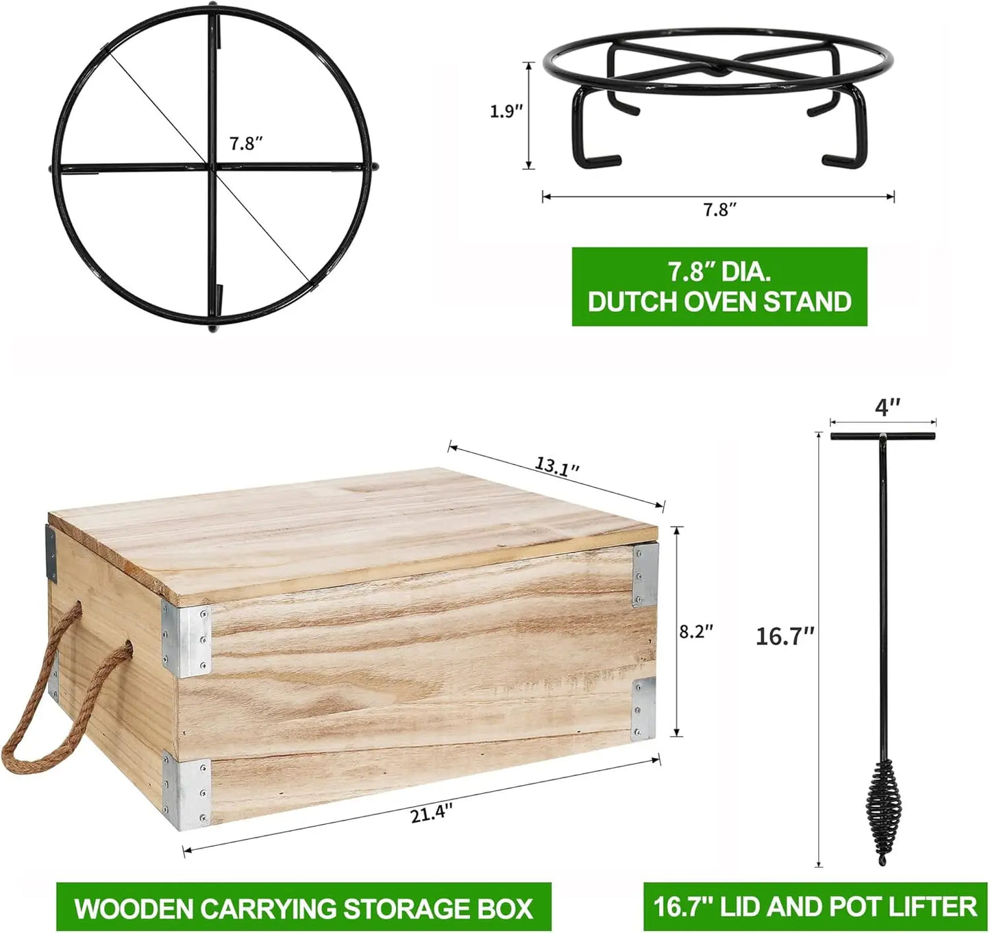 Cast Iron 8 Piece Pre-Seasoned Dutch Oven Cooking Set