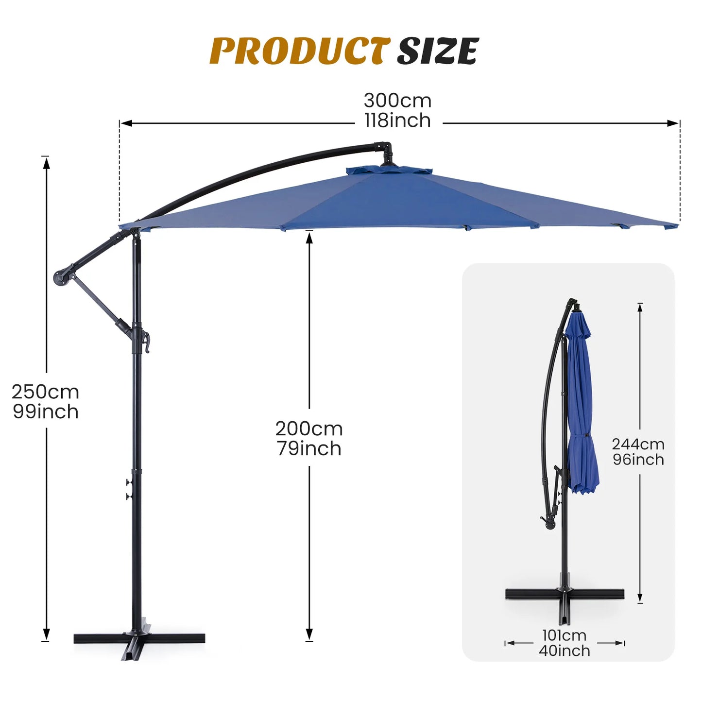 10FT Outdoor Patio Umbrella Hanging Cantilever,Easy Tilt Adjust,UV Protection 8 SturdyRibs yard deck