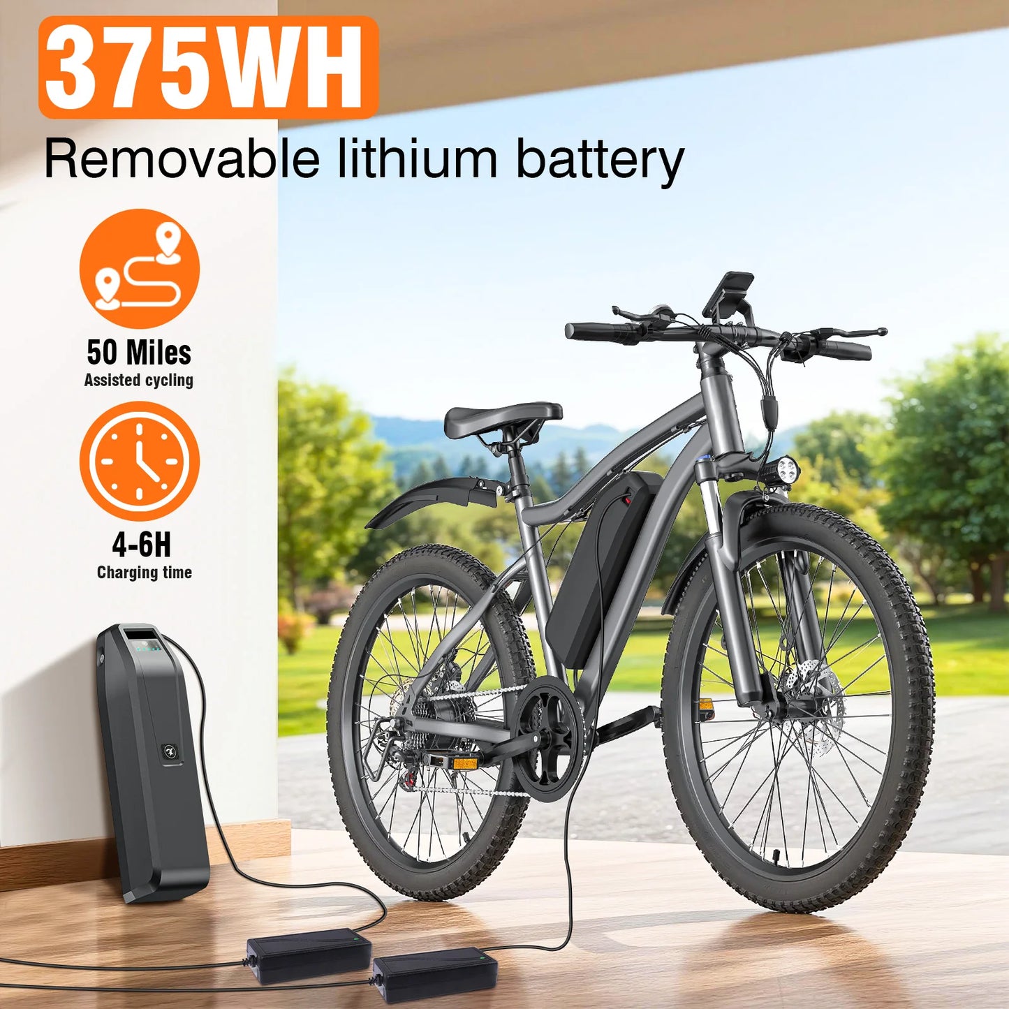 E-Bike 26" Peak 750W 20Mph 7-Speed Front Suspension With Break Lcd Display Electric Bicycle, Adult
