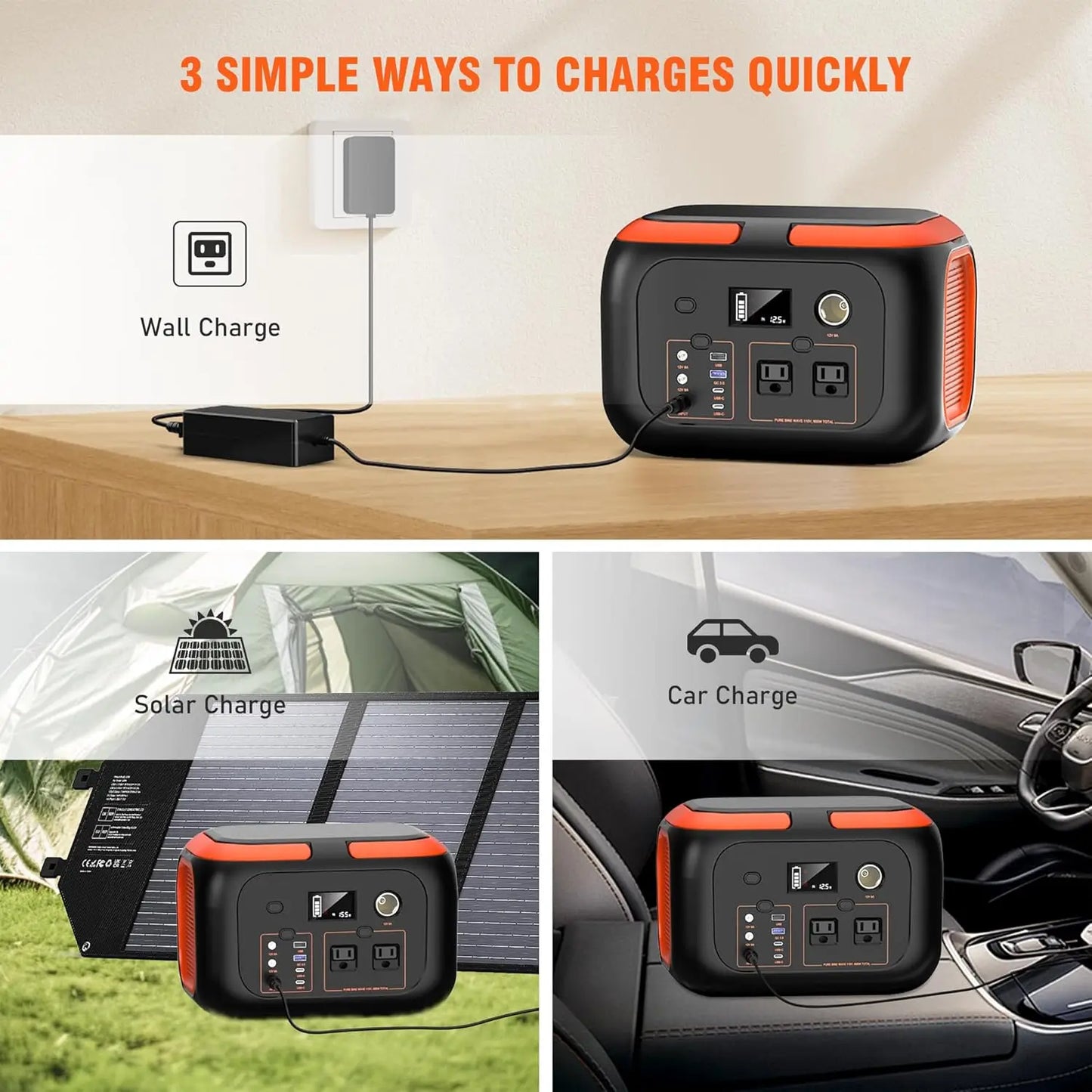 600W/300W/200W Portable Power Station,110V AC Outlets Solar Generator Storage Energy Camp RV Home