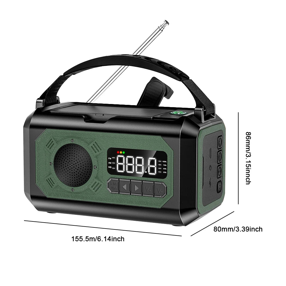 12000mAh Solar Hand Crank AM/FM/NOAA Weather Radio, 2 Solar Panels Multifunction Radio Reading Lamp