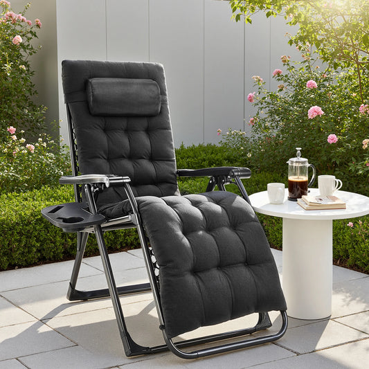 Zero Gravity Recliner Folding Portable, Cup Holder Trays Removable Cushion Outdoor Garden
