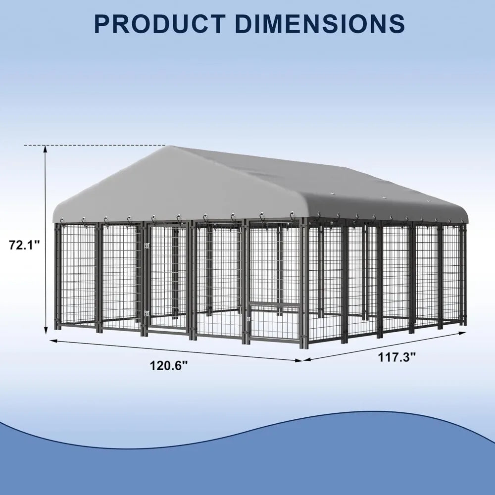 Dog Kennel 10X10FT Outside Heavy-Duty Outdoor Dog, Roof, Lock - Spacious, 4 Pets with Feeding