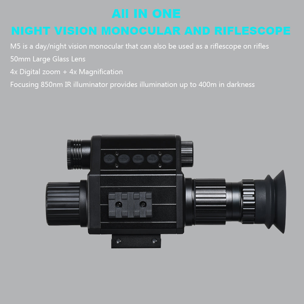 M5 Digital Riflescope Night Vision Scope Sight Infrared Monocular 1080P Video All in 1 for Hunting