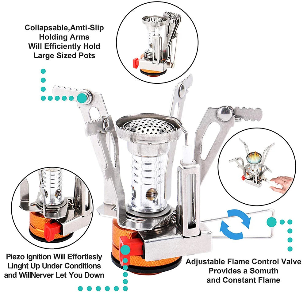 Portable Camping Cookware Stove Kit For Backpackers