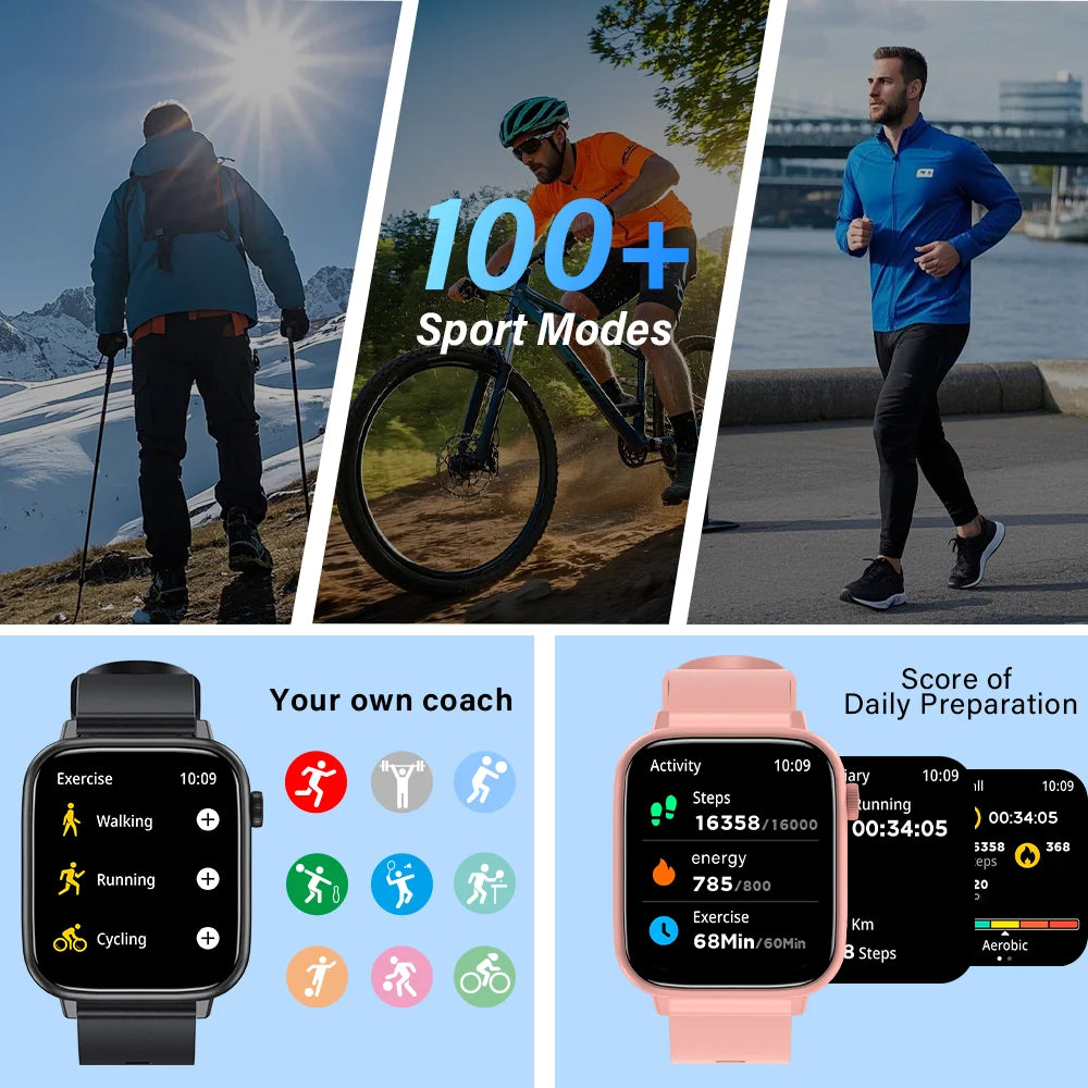New Smart Watch Bluetooth Call 24/7 Heart Rate Monitor IP68 Waterproof 100+ Sport Mode Men Women