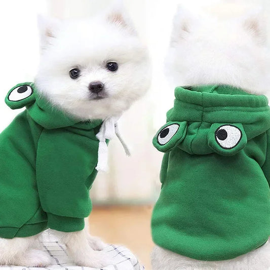 Dog Frog Costume,  Dog Hoodies Warm  Puppy Autumn Winter Apparel Jumpsuit with Eye Hood