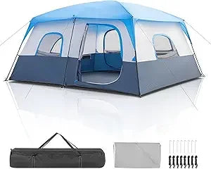 8/10 Person Camping Tent, Large 2 Room, Weatherproof Instant Cabin, Rainfly & Carry Bag for Backpack