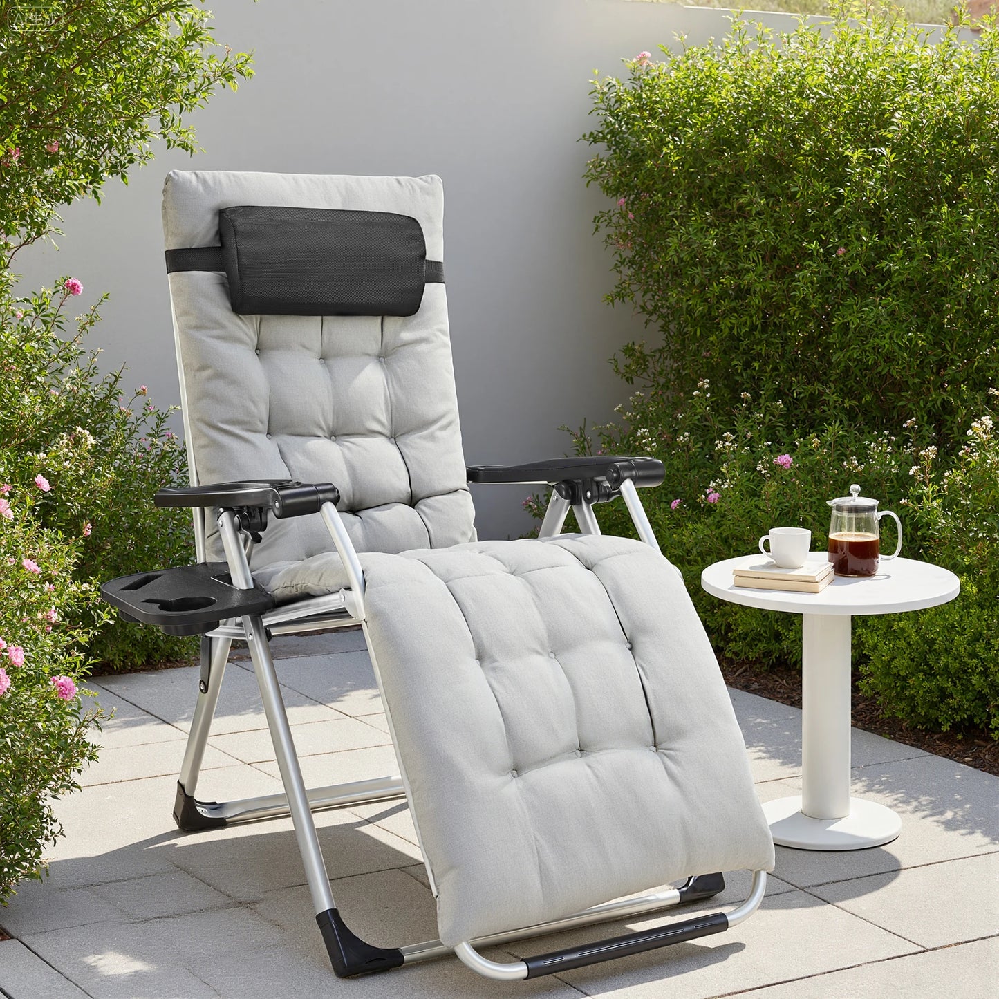 Zero Gravity Set 2 Portable Recliner Camping Patio Outdoor Chair,Cup Holder Trays Adjustable Pillow