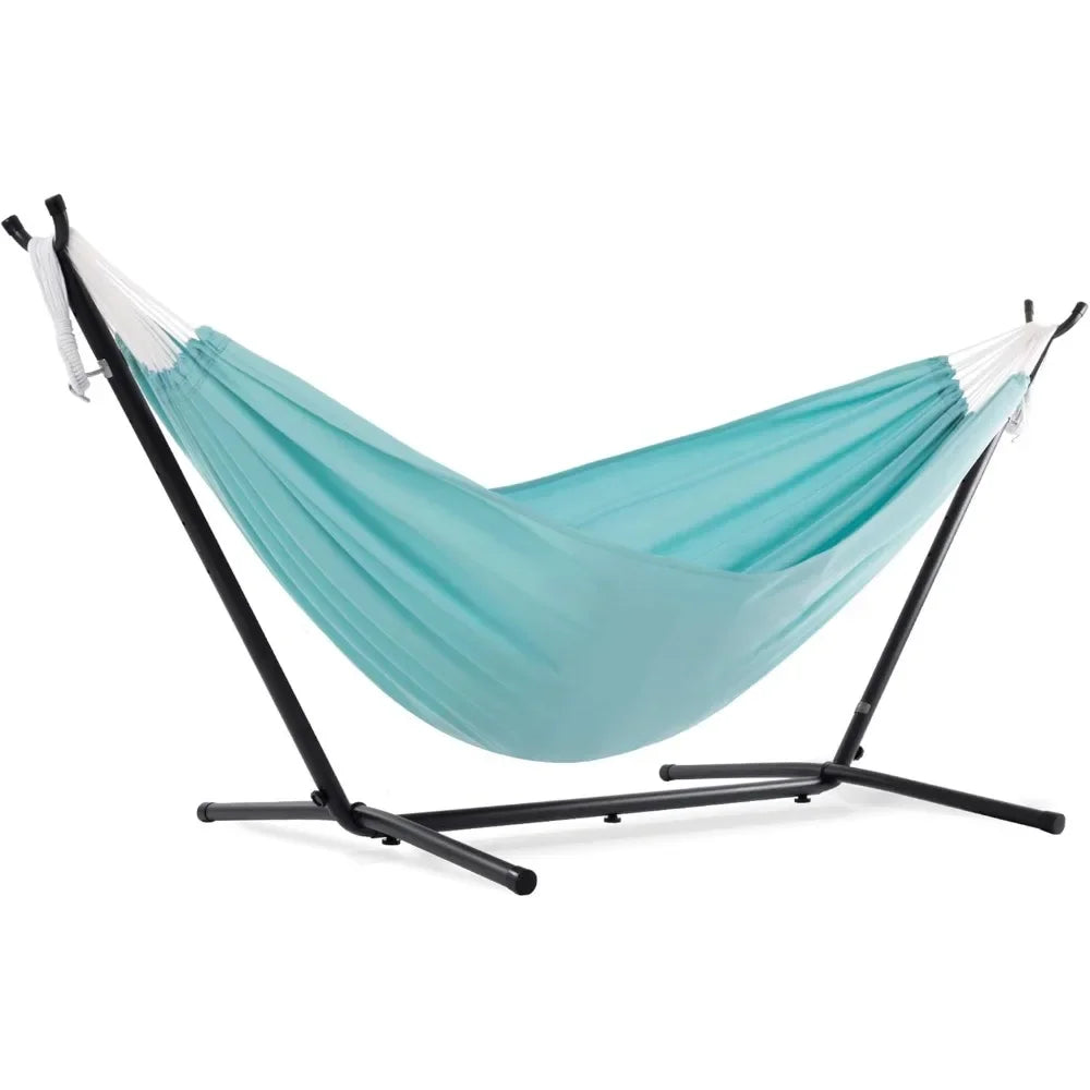 Double Polyester Hammock with Space Saving Steel Stand and Premium Carry Bag - 450 lb Capacity
