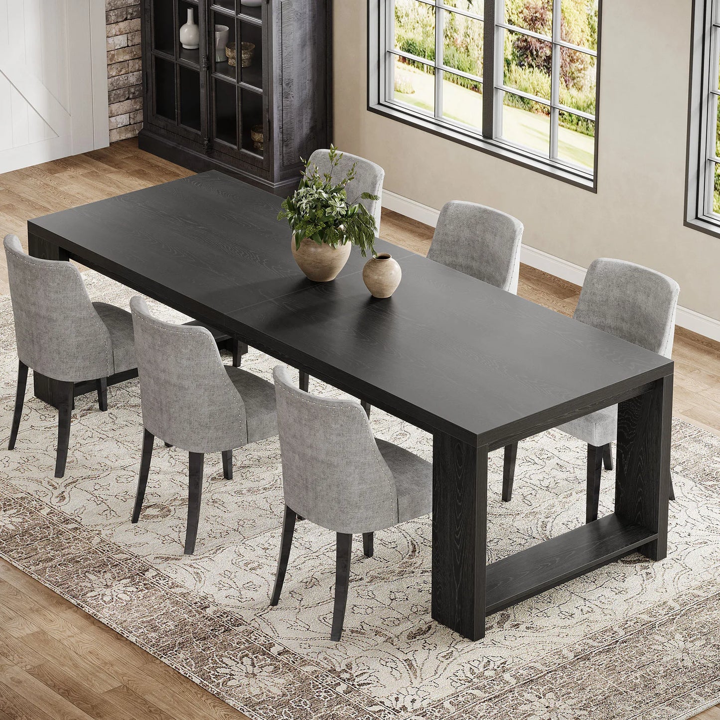 Tribesigns 86.61-Inch Dining Table for 6-8 People, Modern Long Kitchen Table,Pedestal Base, indoor