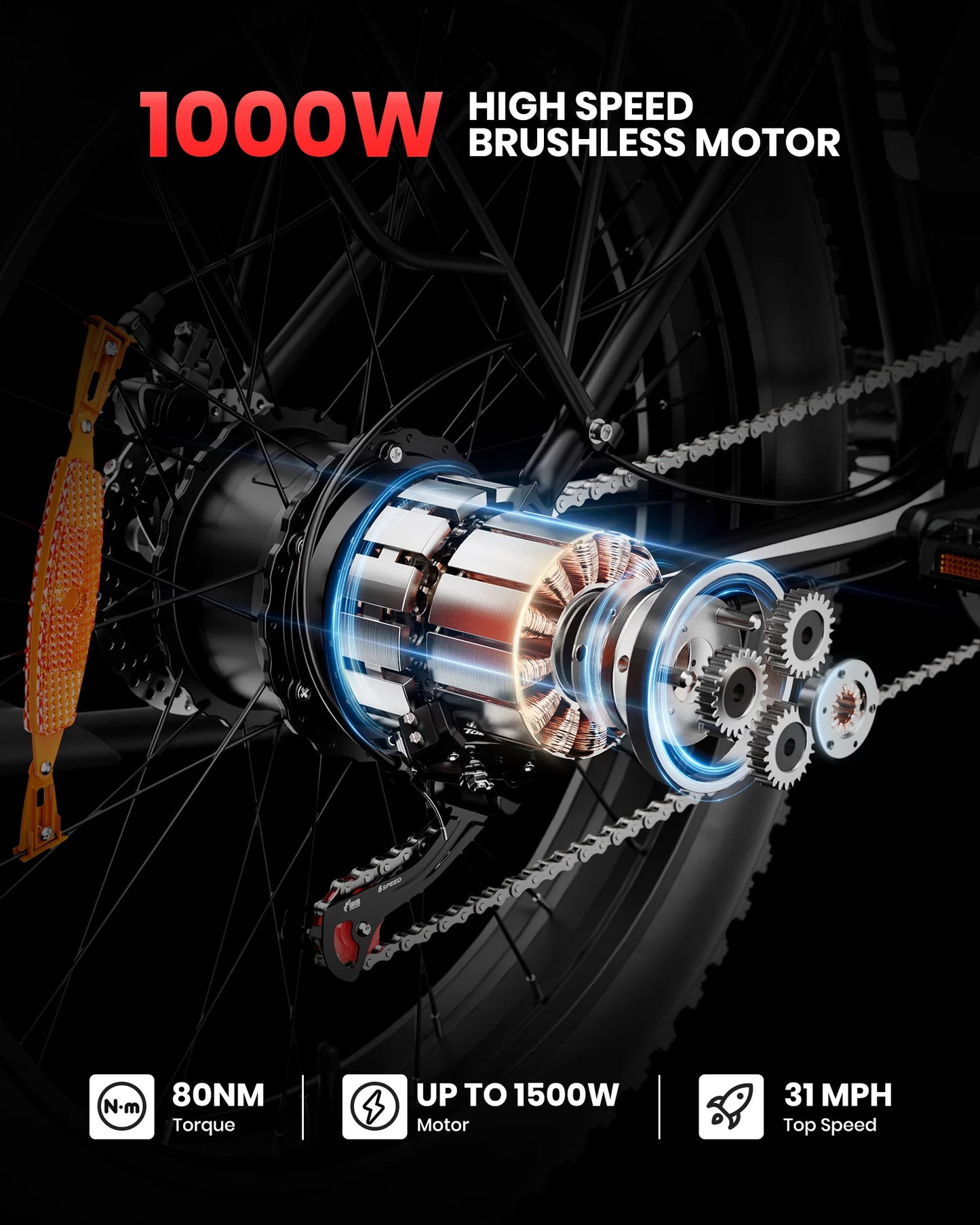 EB26 Electric Bike for Adults 1000W 48V 15AH  26" Fat Tire Mountain 31mph Dual Shock Absorber