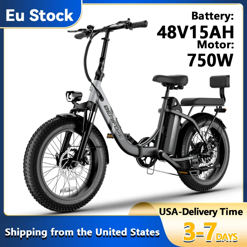City E-Bike 750W Motor 48V15AH Battery, Seat Back + Footrest Electric Bike 26*3.0-inch Fat Tire