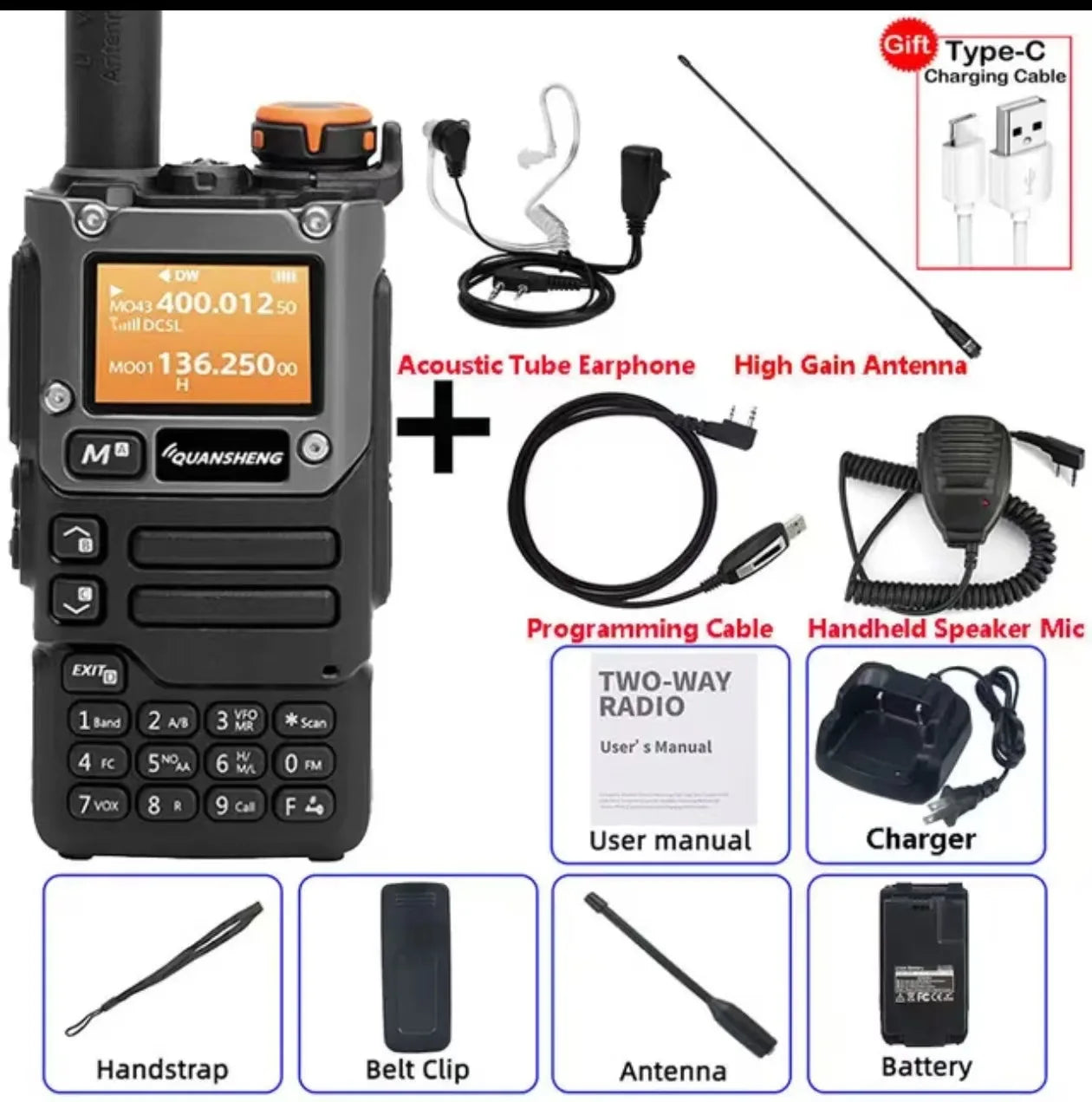 UV-K6 Walkie UVK58 Air Band Radio TyepC Charge UHF VHF DTMF Scrambler NOAA Wireless Frequency 2 Way