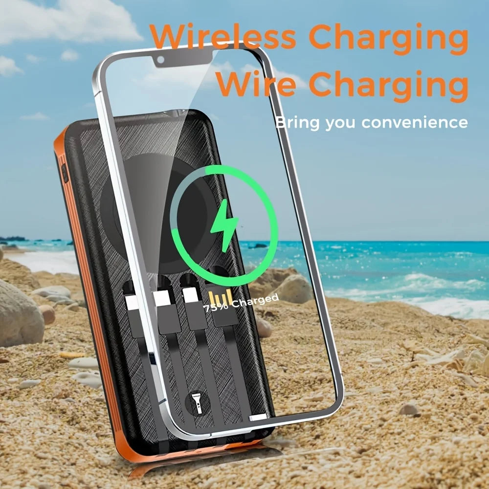 20000mAh power bank . Solar energy for phone,Equipped with a charging cable/lighting lamp/magnet